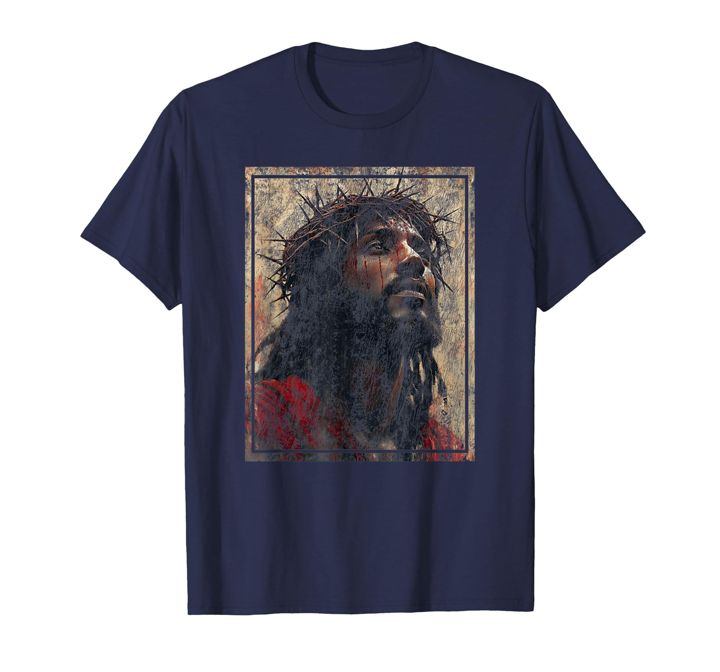 Vintage Black Jesus Face Of Jesus Cross With Crown Of Thorns T-Shirt