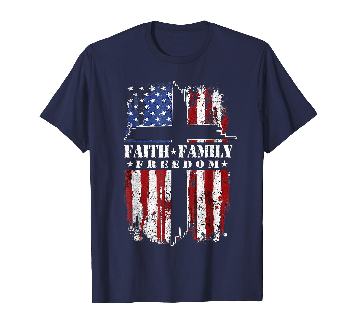 Vintage USA Flag Faith Family Freedom Patriotic Christian T-Shirt