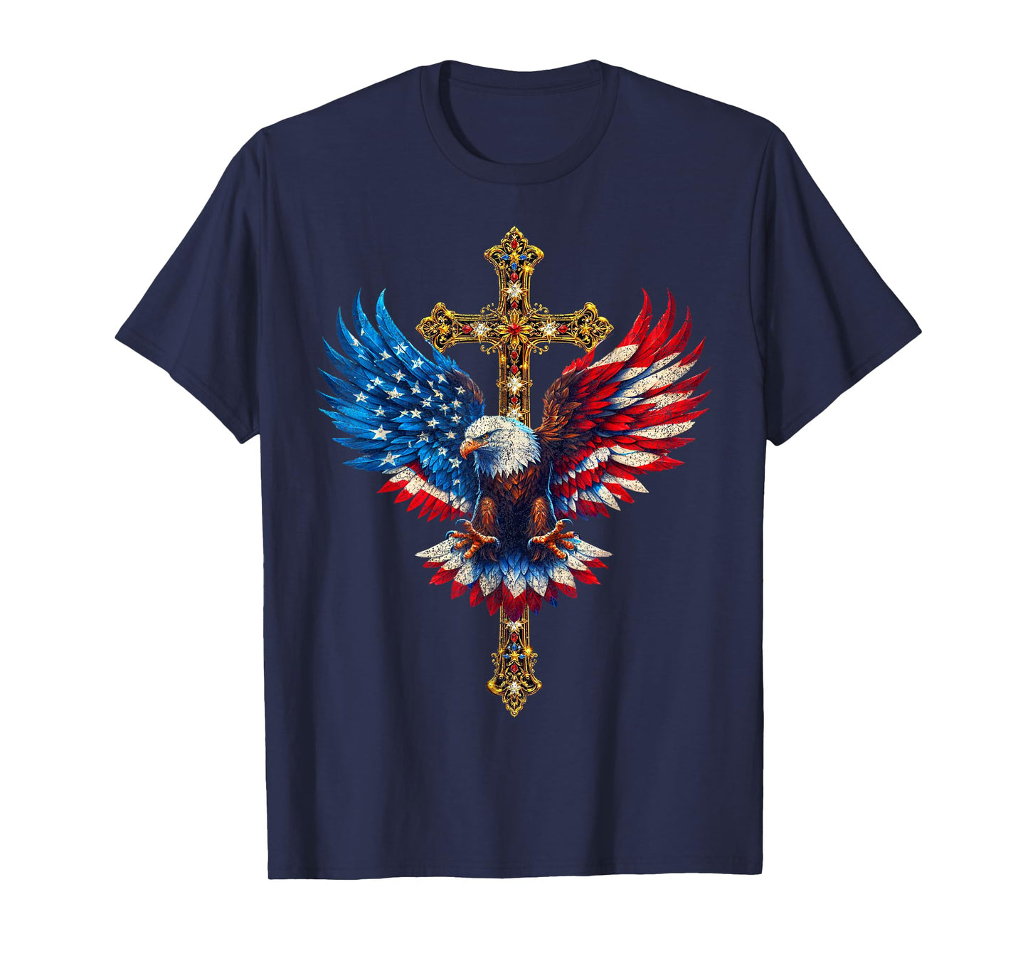 Bald Eagle Christian Faith Ctoss USA Flag Patriotic American T-Shirt