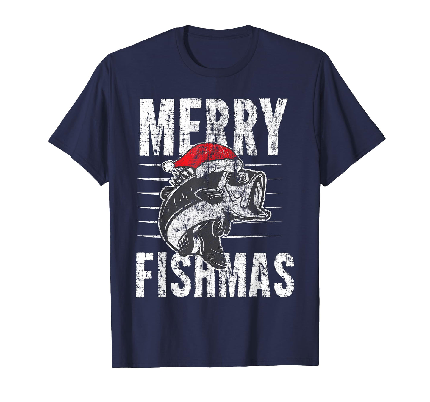Merry Fishmas Funny Christmas Fishing Distressed Gift T-Shirt