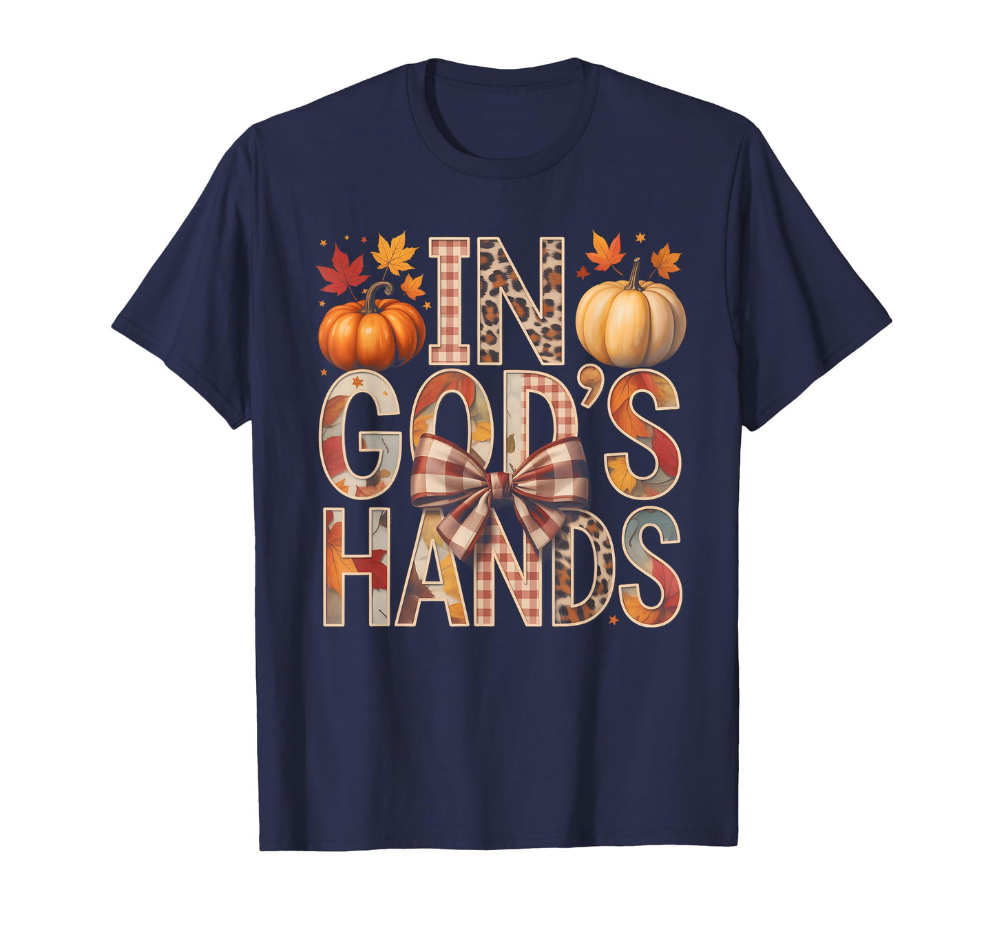 in God’s Hands Fall Faith Plaid Pumpkin T-Shirt