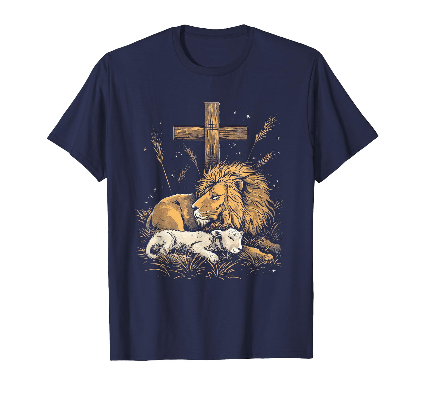 Religious Art Faith Spiritual Symbol Biblical Christianity Lion Lamb Christian Cross T-Shirt