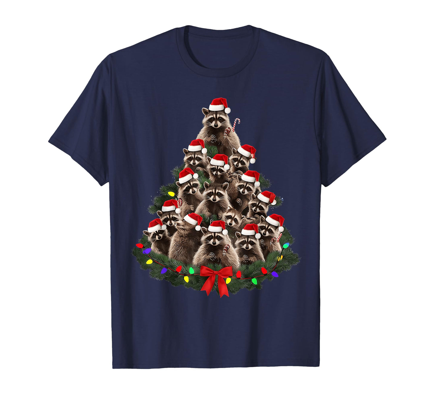 Raccoon Christmas Tree Lights Pajama Racoon Lover Xmas T-Shirt