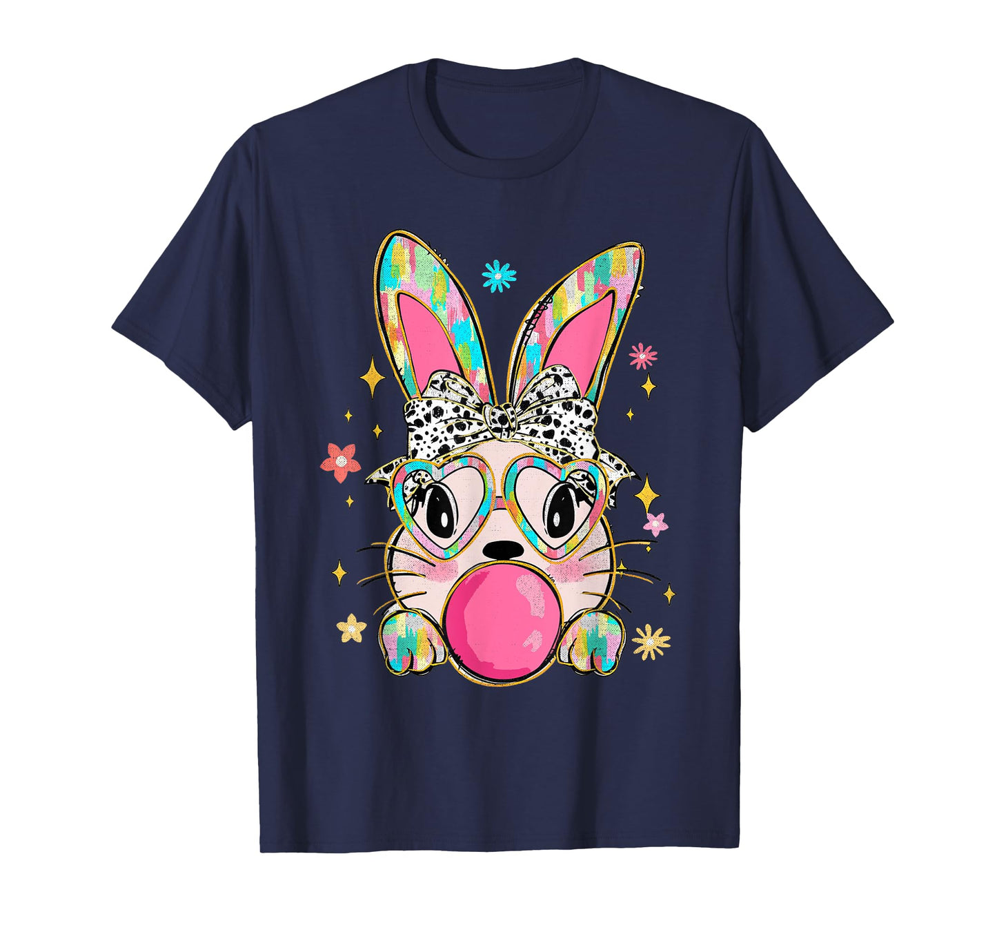 Coquette Bow Bunny Face Tie Dye Glasses Bubblegum Easter Day T-Shirt