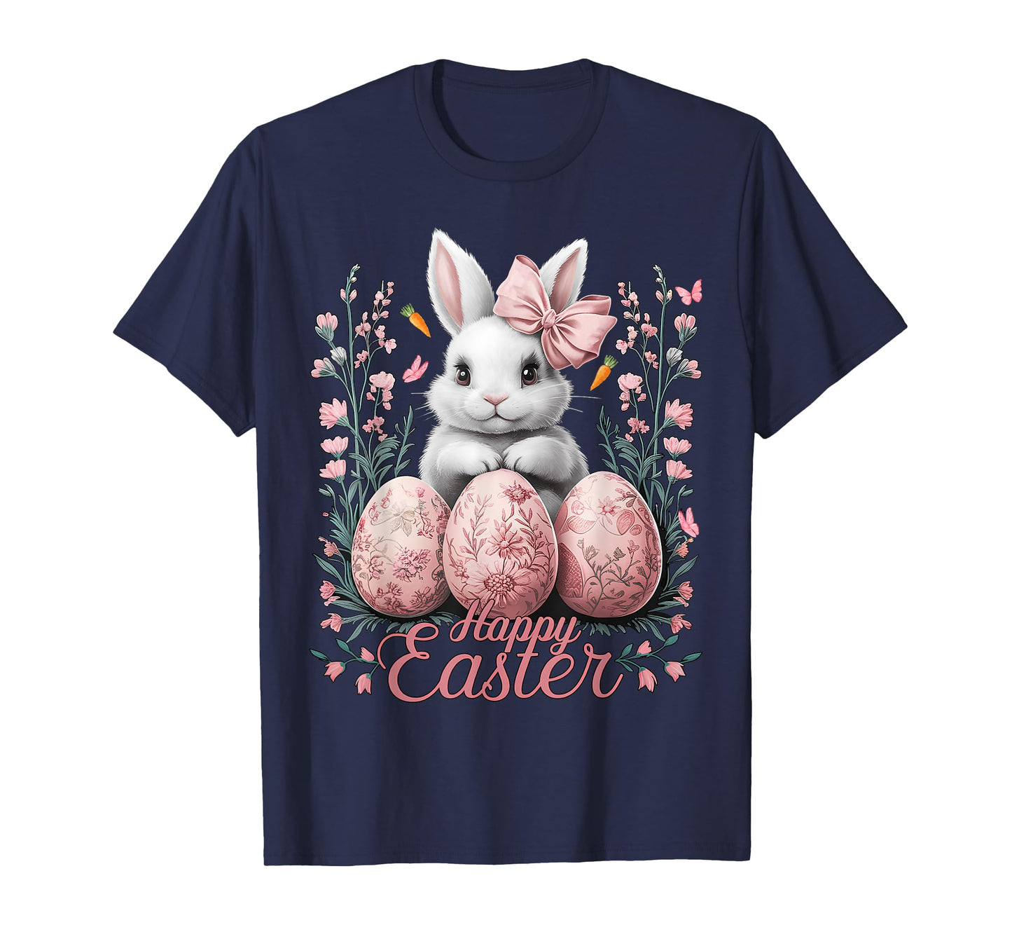 Easter Chinoiserie Floral Bunny With Cute Coquette Bow Women T-Shirt