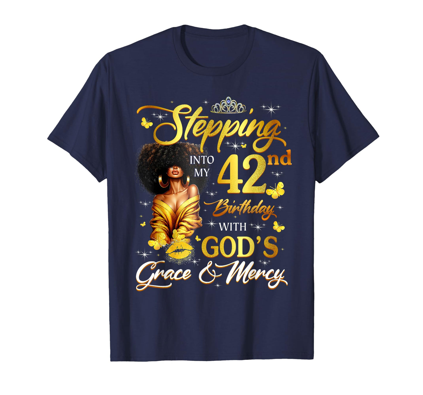 Stepping Into My 42nd Birthday Black Queen Bday T-Shirt