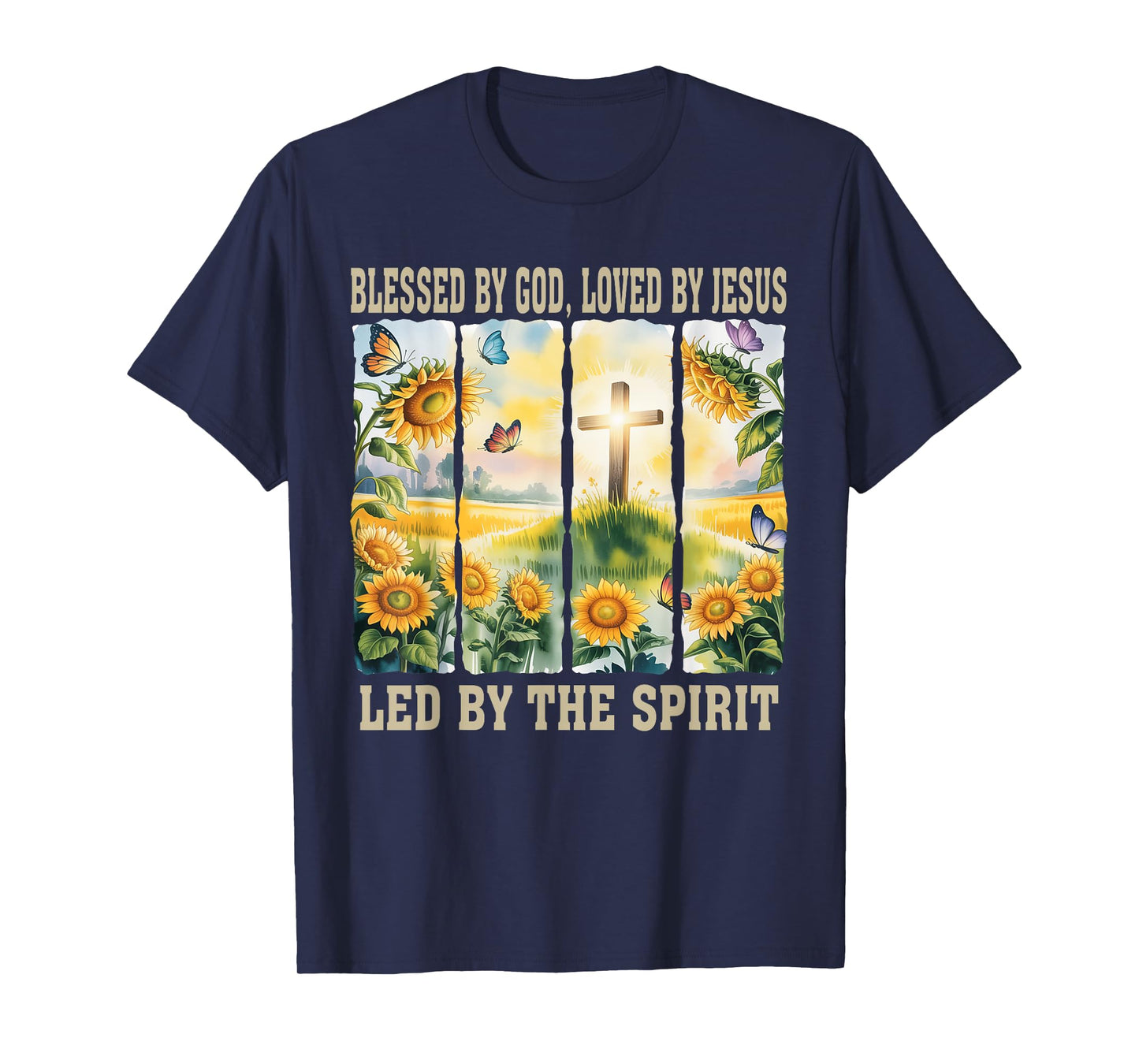 Blessed By God - Loved By Jesus Women Christian Sunflower T-Shirt