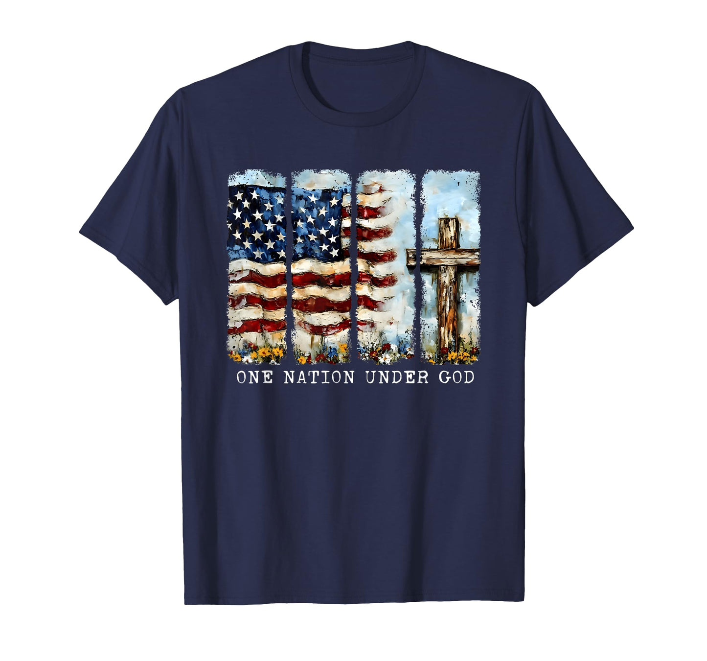 One Nation Under God Flag 4th Of July Patriotic Christian T-Shirt