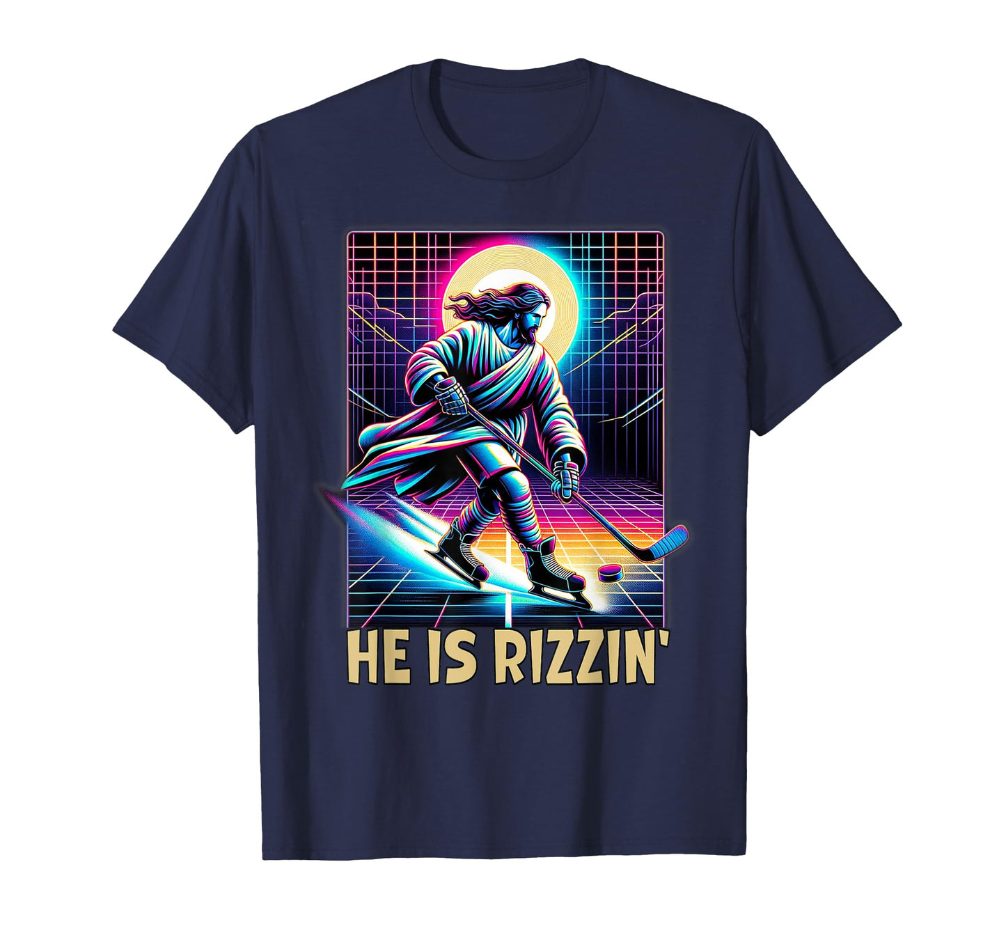 He Is Rizzin Christian Ice Hockey Lover Jesus Meme Religious T-Shirt
