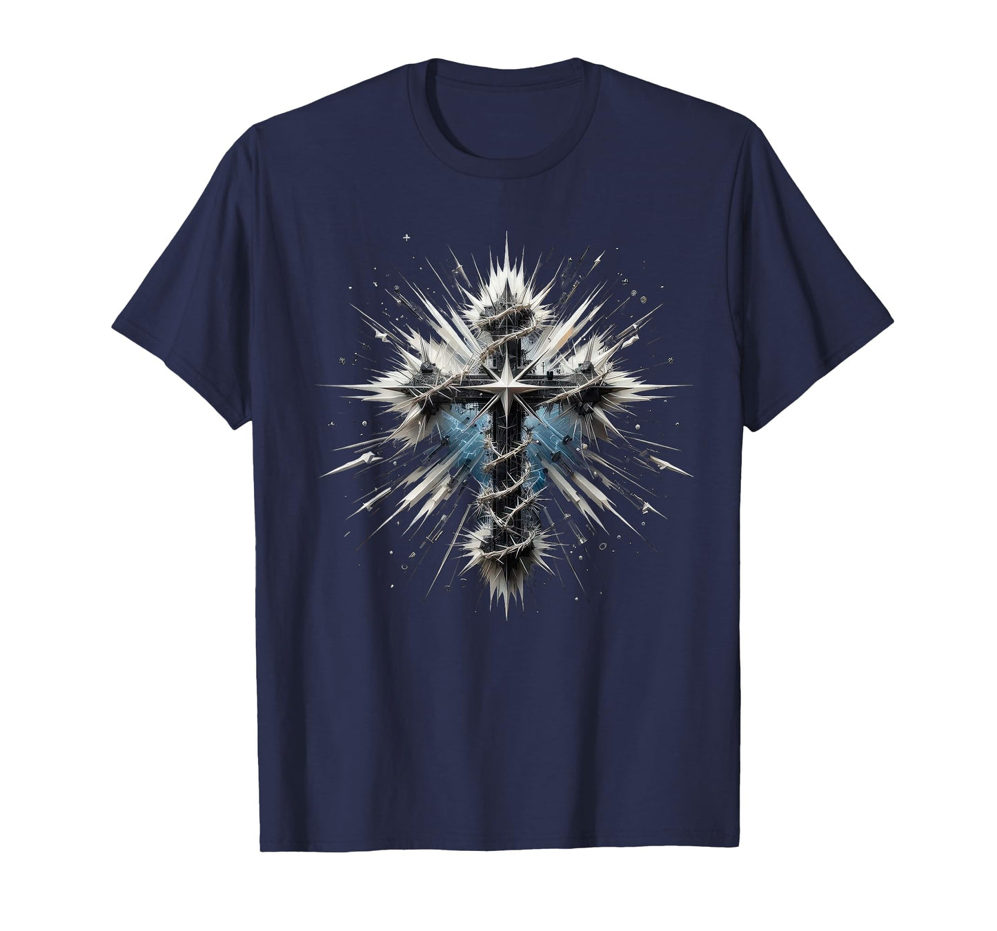 Christian Cross Punk-Art Style Distressed Crown of thorns T-Shirt