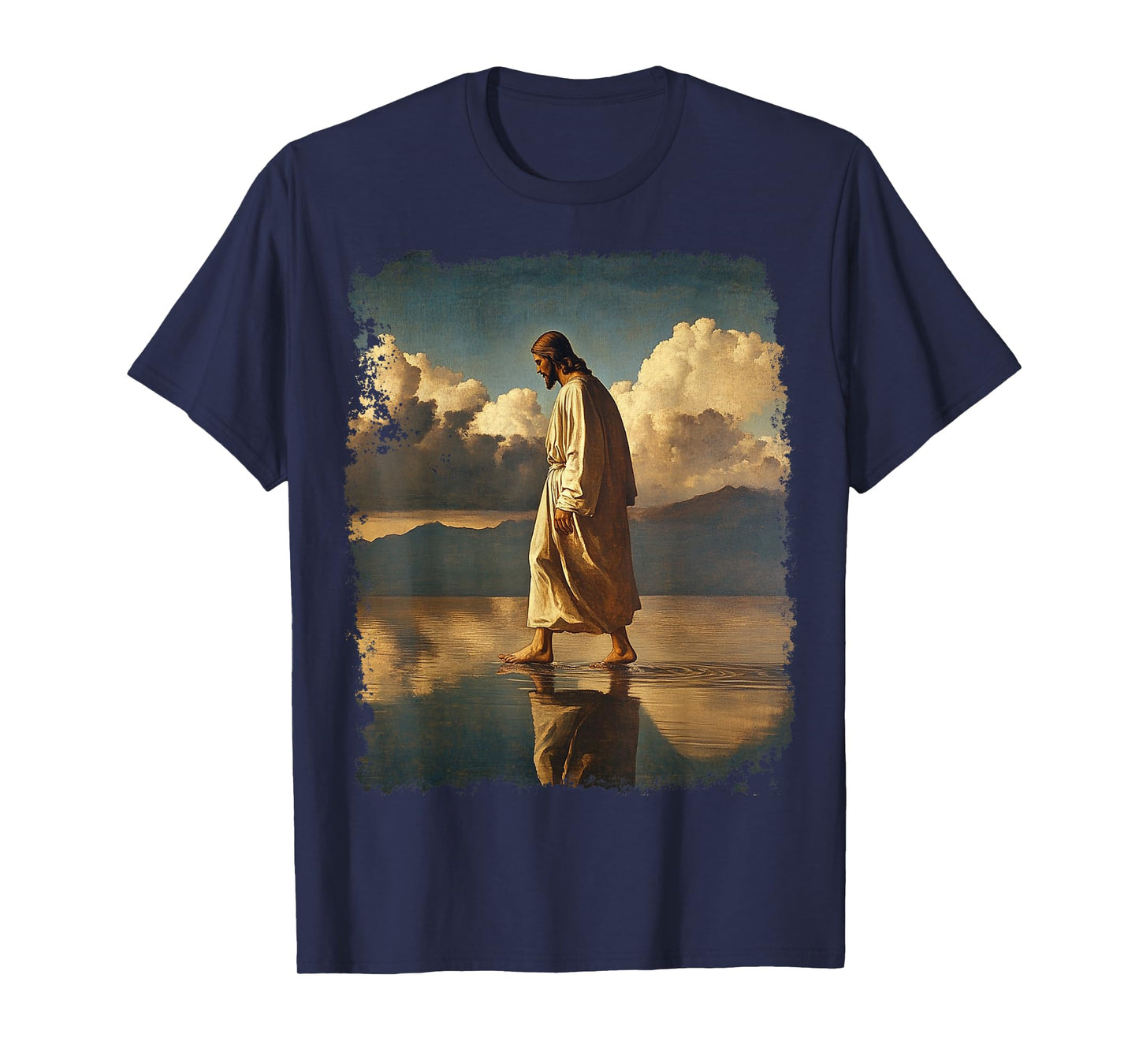Jesus Christ Walking on Water Christian Bible Graphic Tees T-Shirt