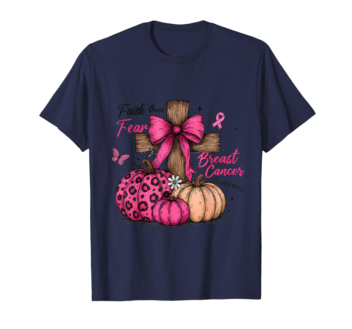 Preppy Faith Over Fear Coquette Christian Cross Pumpkin Tee T-Shirt
