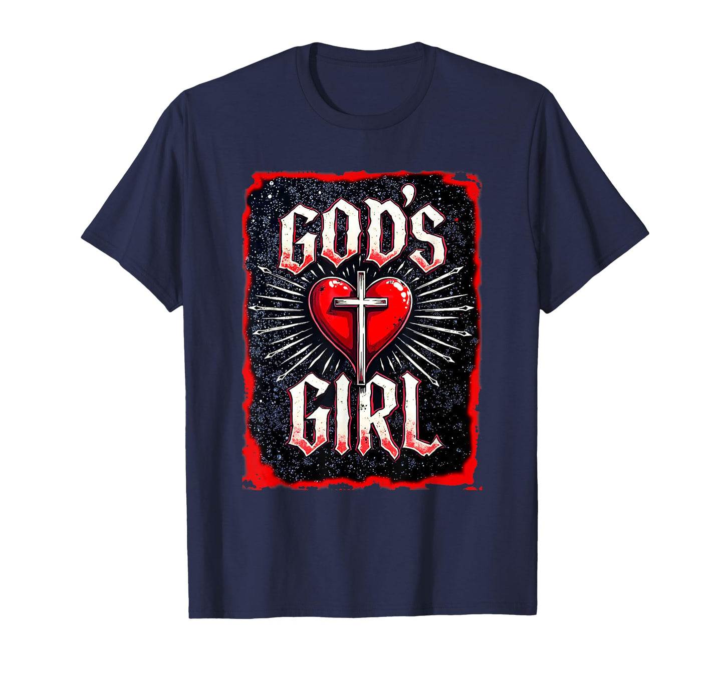 God's Girl Christian Cross Heart Grunge Style T-Shirt