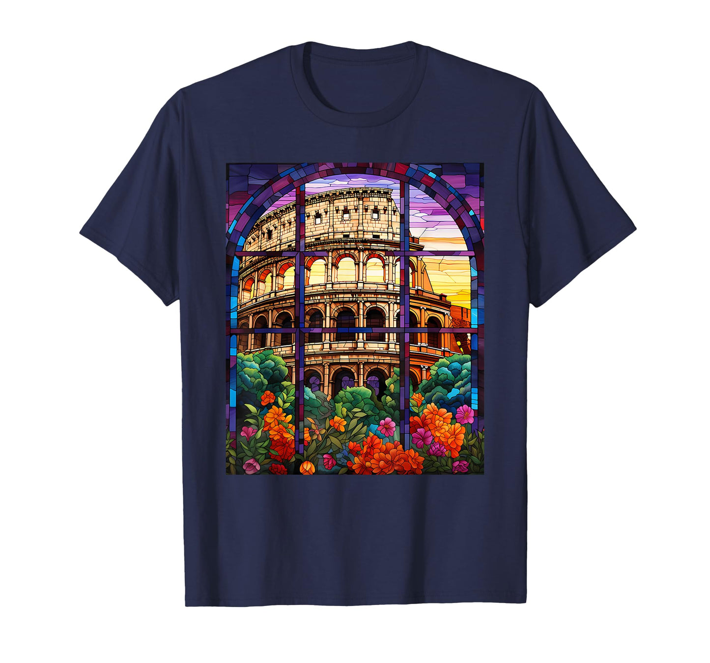 Stained Glass Style Roman Colosseum T-Shirt