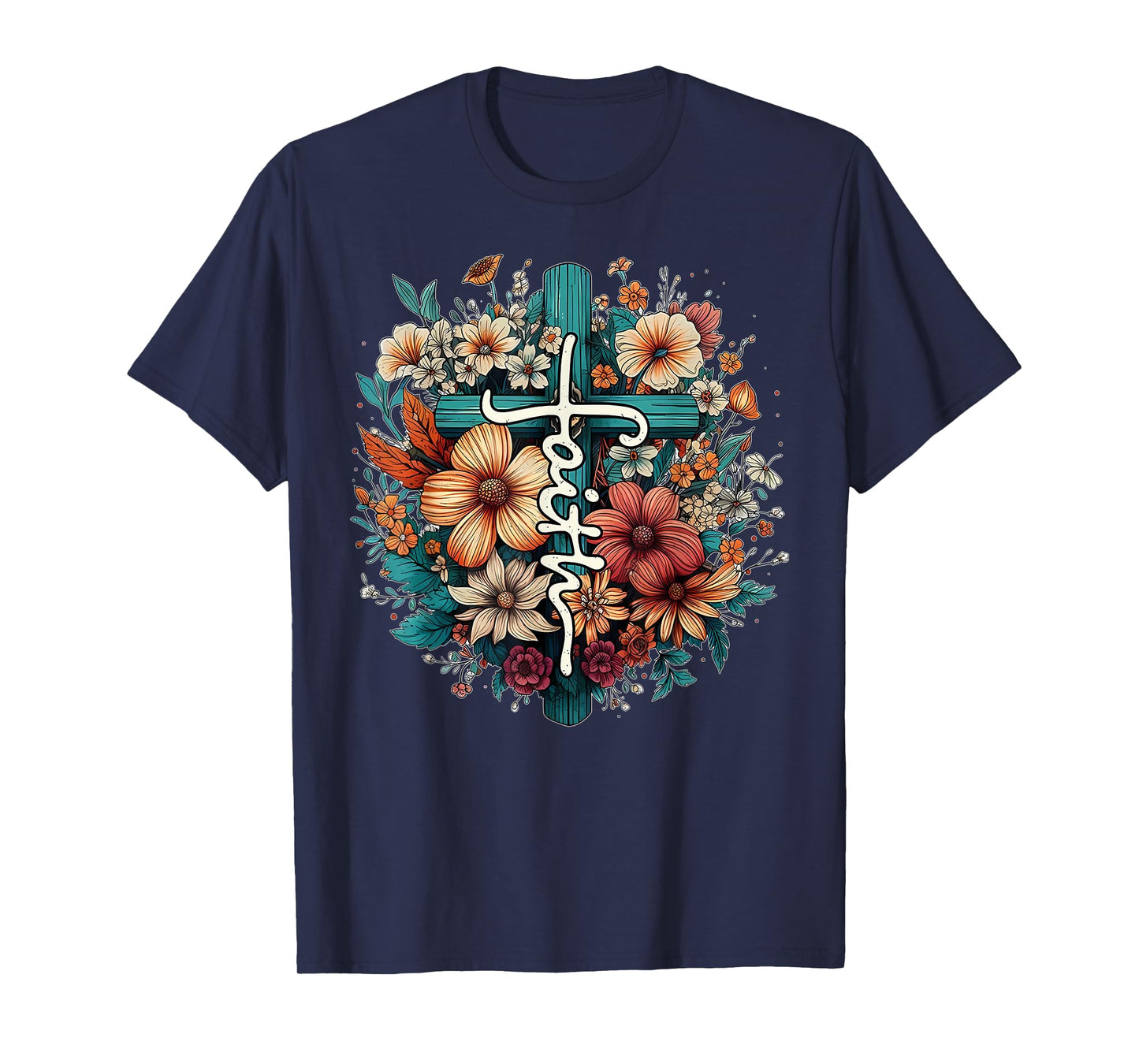 Retro Floral Christian Butterfly Faith Cross Vintage Faith T-Shirt