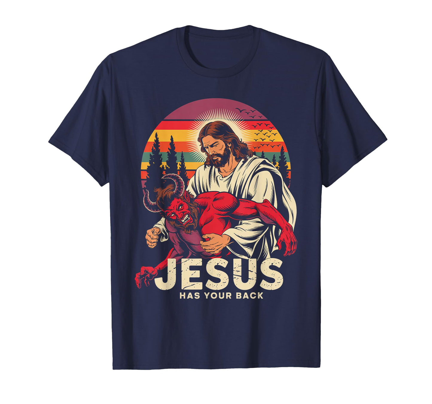 Jesus Has Your Back Jiu Jitsu Retro Christian Men Women Kids T-Shirt