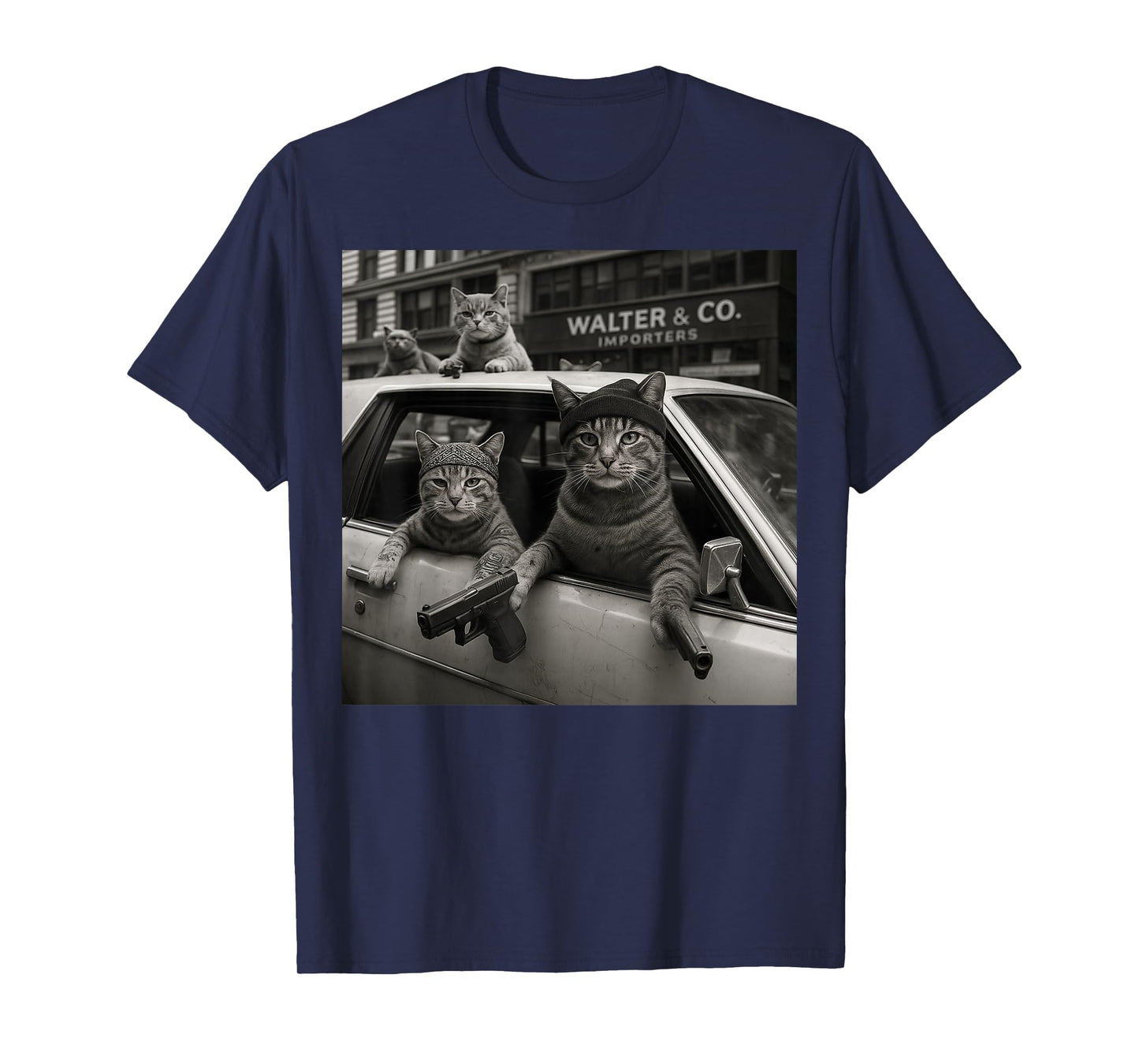 Funny Retro Gangster Cats Street Gang Tattoo Graphic T-Shirt