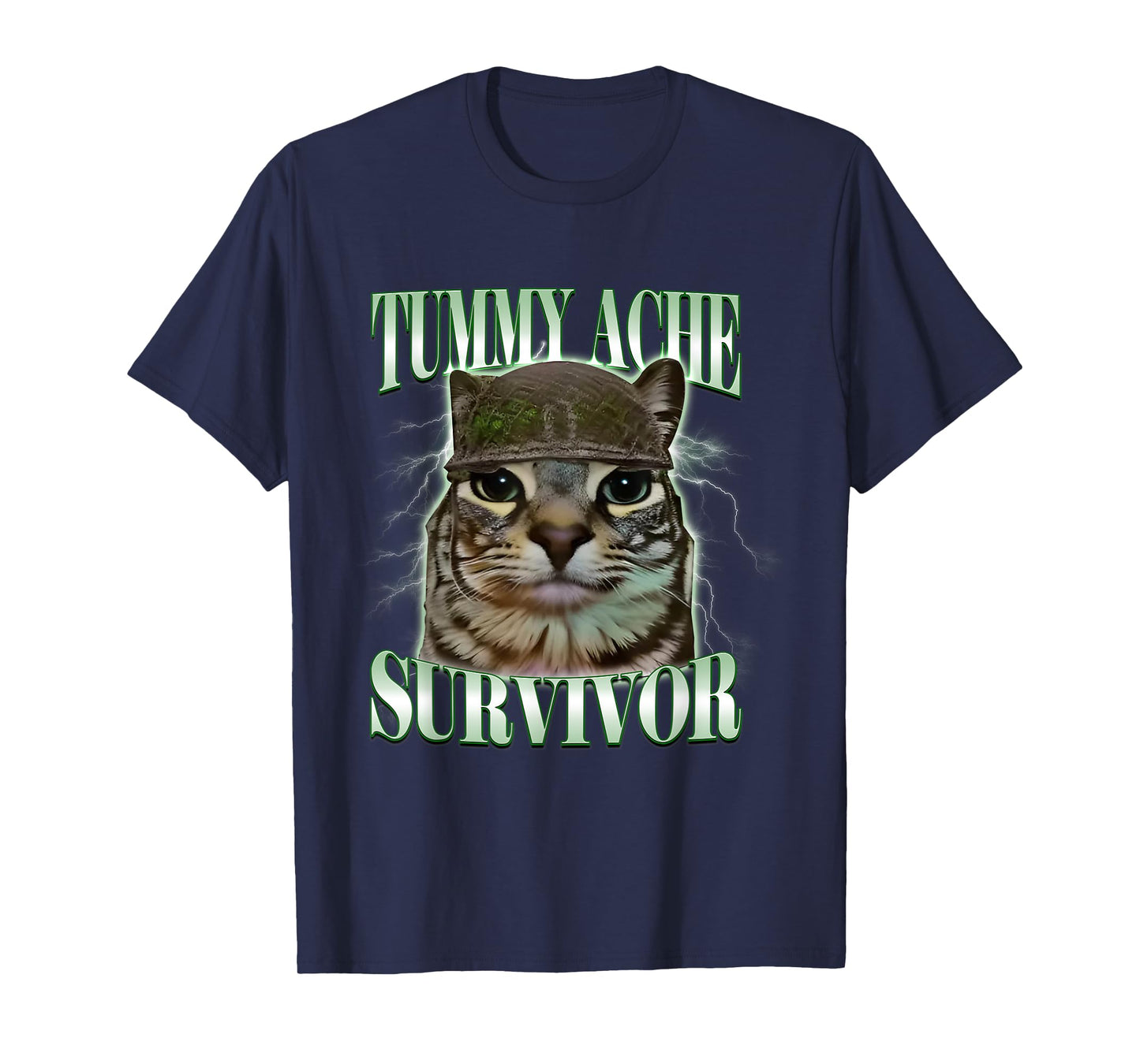 Tummy Ache Survivor Cat Meme Funny Humor Saying Cat Lovers T-Shirt