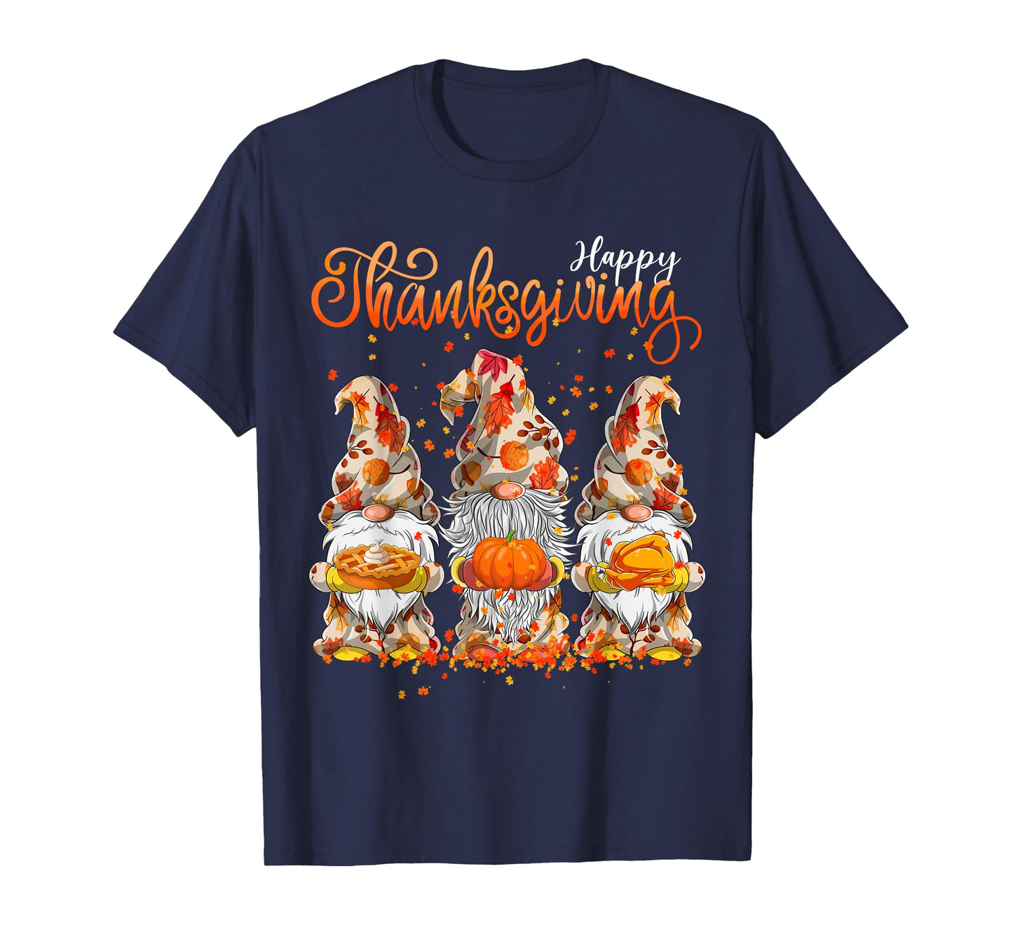Happy Thanksgiving Gnomes Pumpkin Autumn Leaves T-Shirt
