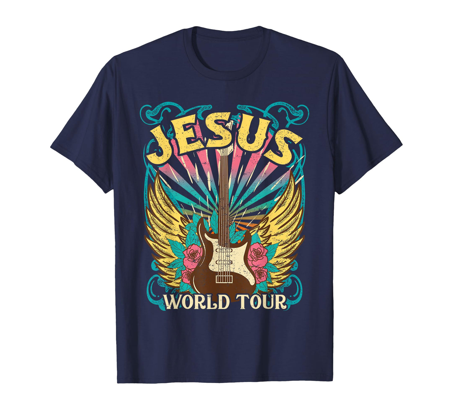 Jesus World Tour Retro 70s 80s Rock Concert Guitar Christian T-Shirt