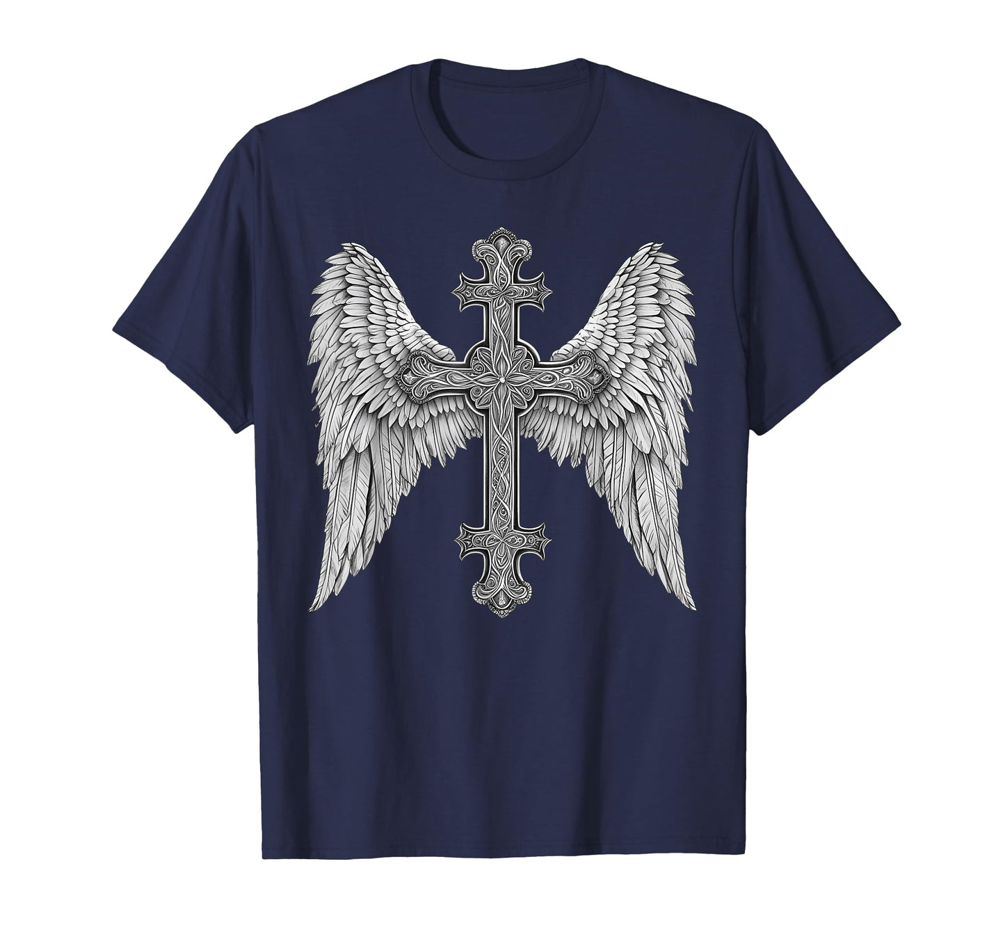 Gothic Cross and Angle Wings Graphic Punk Style Mens Womens T-Shirt