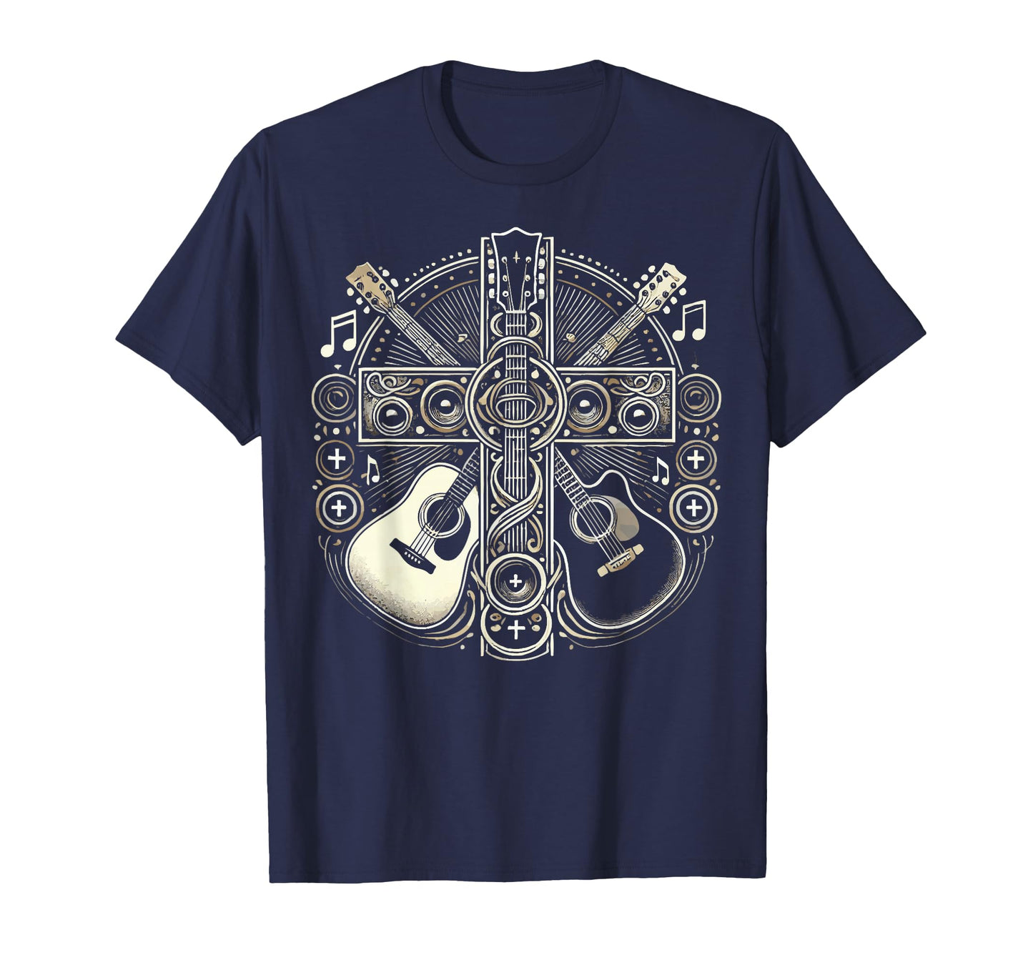 Acoustic Electric Guitar Cross Christian God Jesus Crucifix T-Shirt