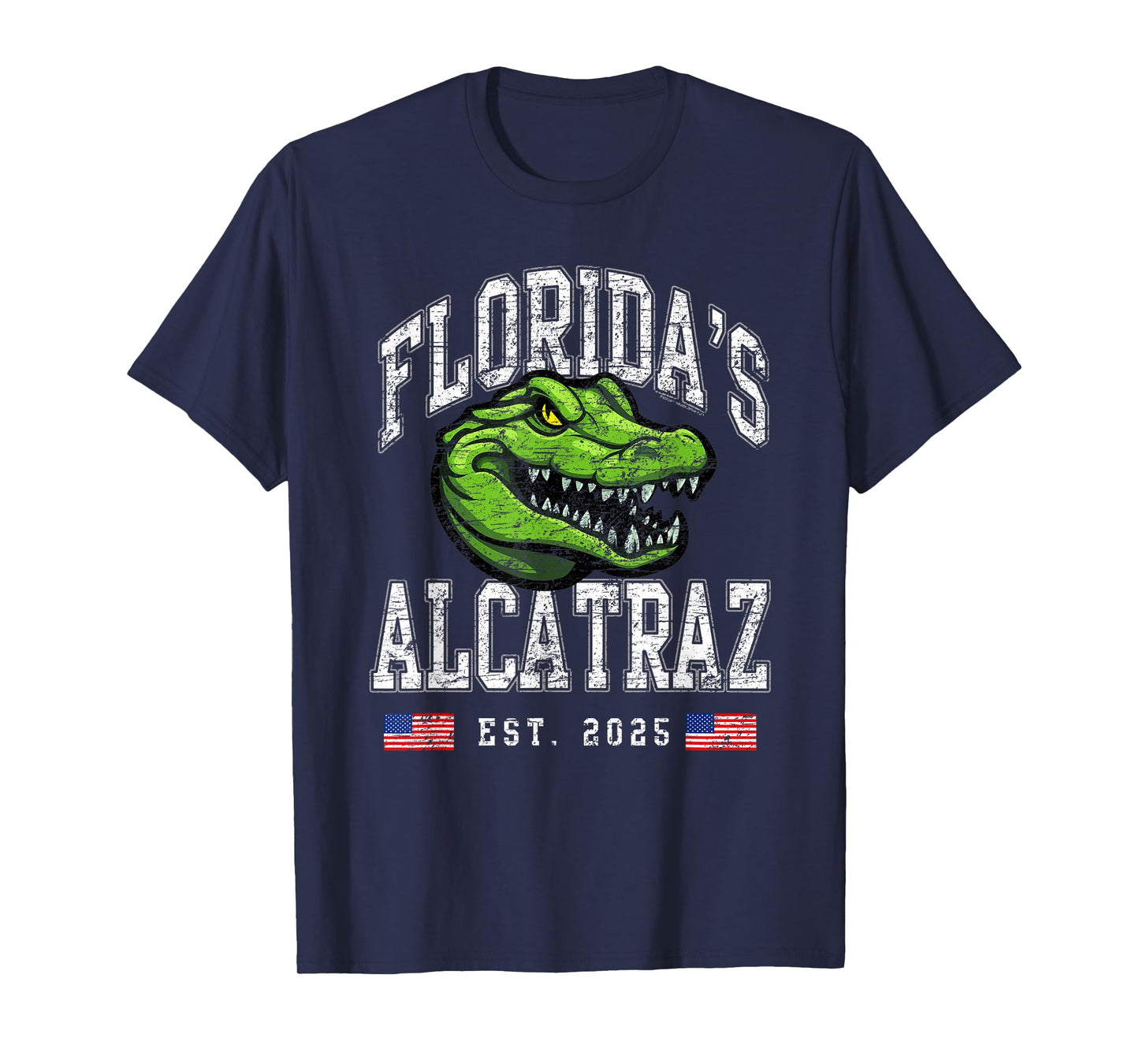 Floridas Alcatraz USA Est 2025 Funny American Flag Patriotic T-Shirt