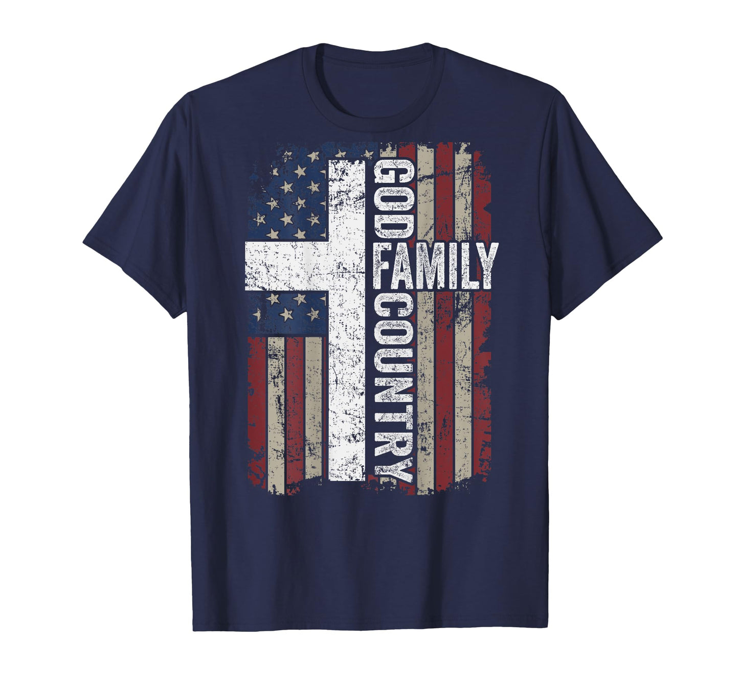 God Family Country - Patriotic Christian Cross USA (ON BACK) T-Shirt