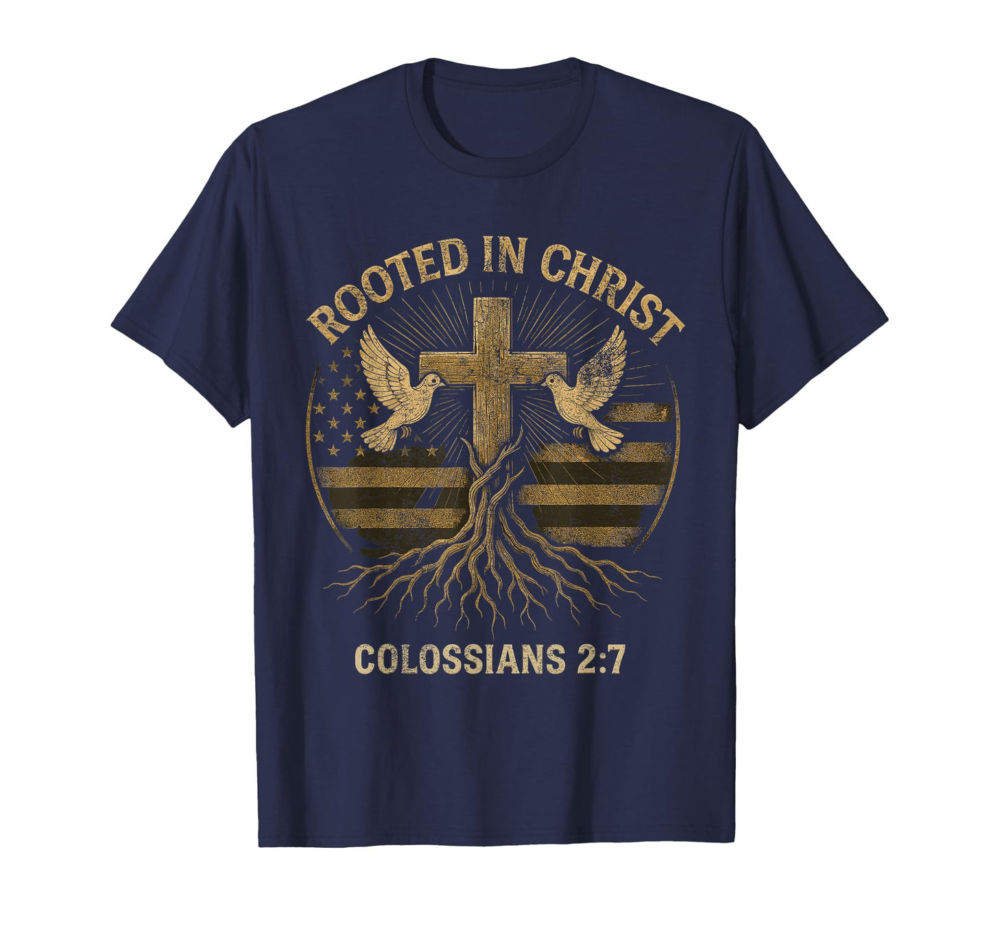Rooted in Christ Retro Vintage Christian Cross Verse Bible T-Shirt