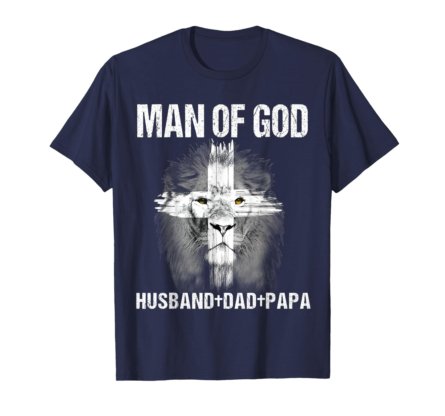 Mens Man of God Husband Dad Papa Lion Cross Jesus Christian Gift T-Shirt