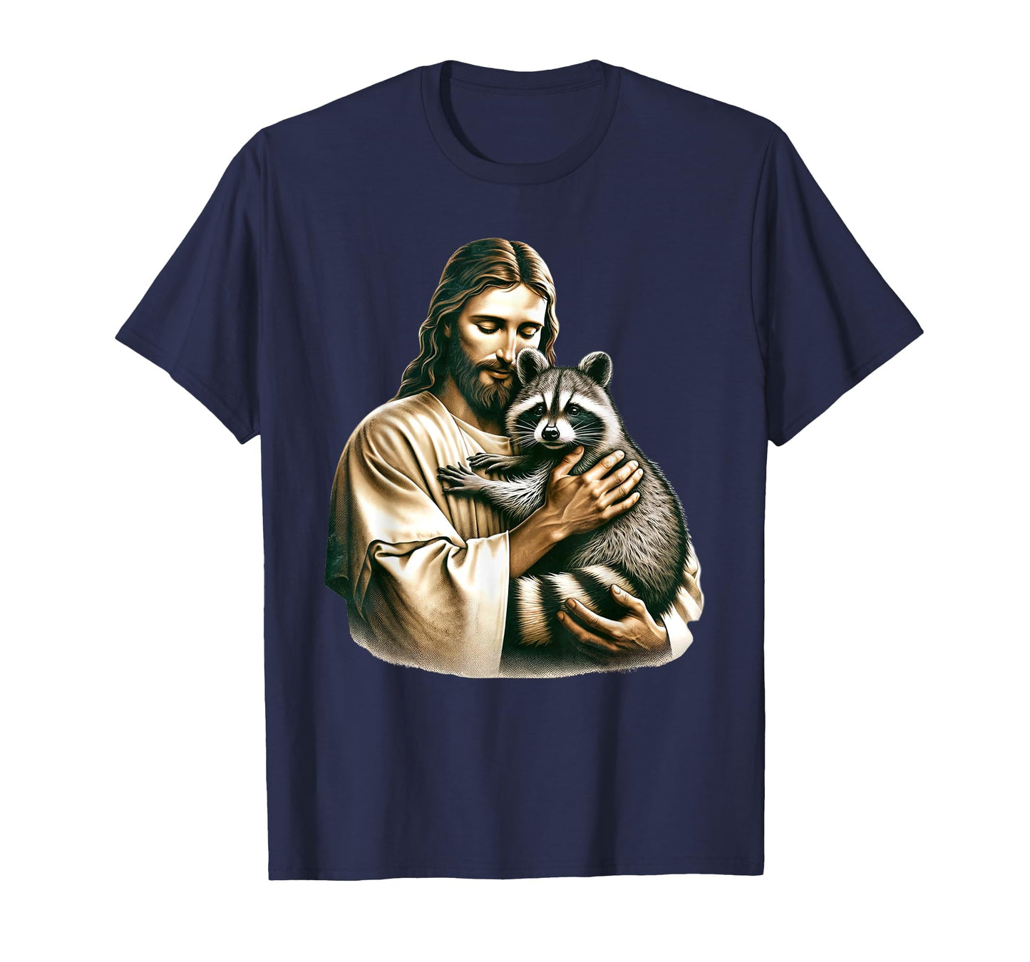 Vintage Distressed Jesus Hugging Raccoon Funny Raccoon Lover T-Shirt