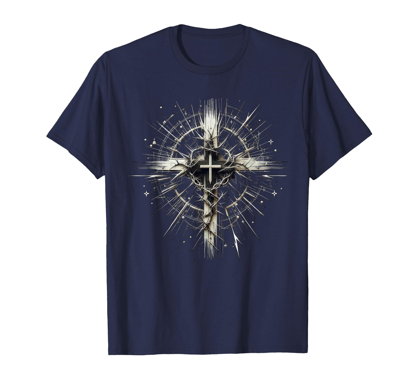 Edgy Punk Art Style Christian Cross Lightning Thorns Grunge T-Shirt