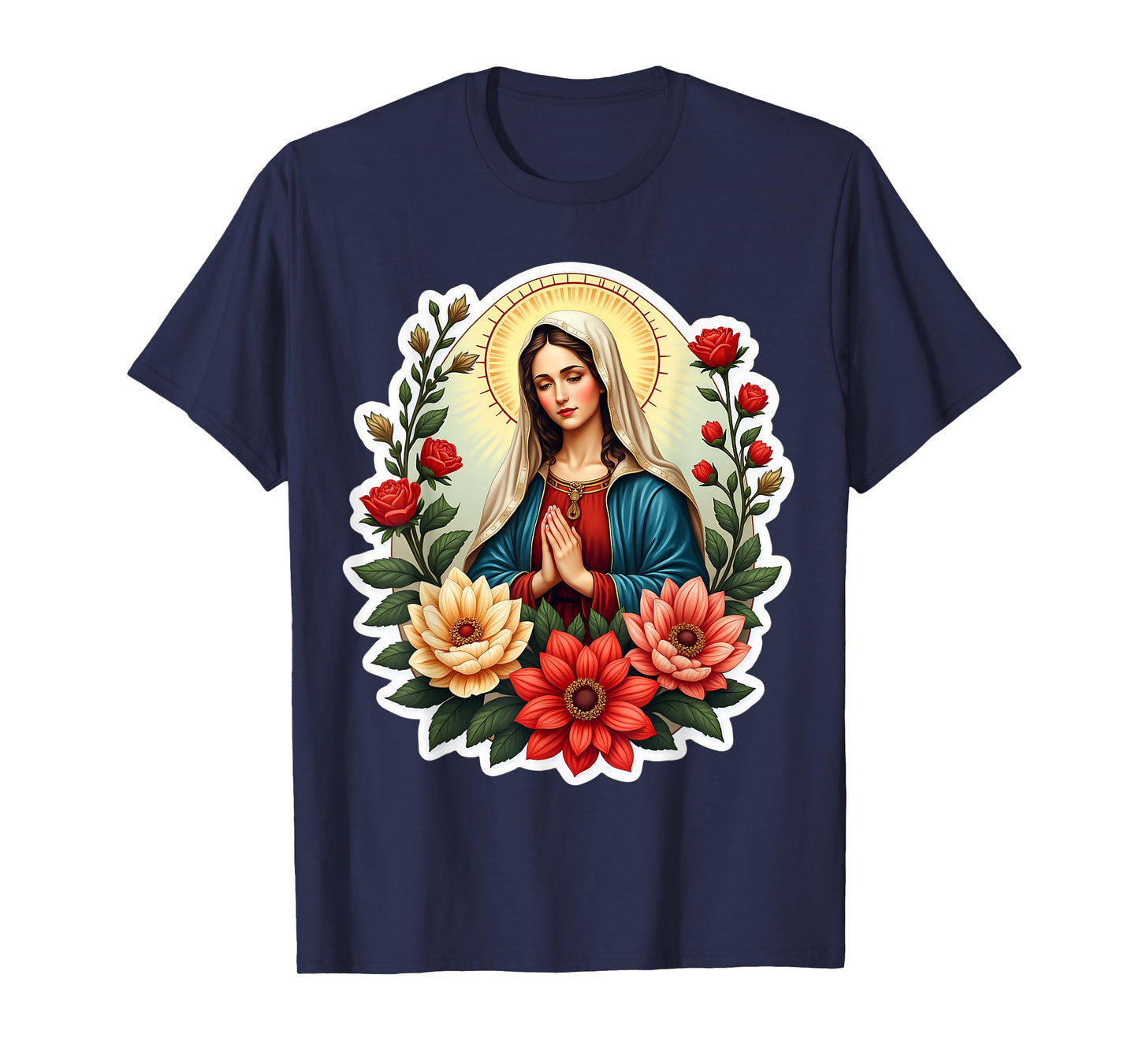 Floral Saint Mary Santa Maria Christian Mother Jesus Christ T-Shirt