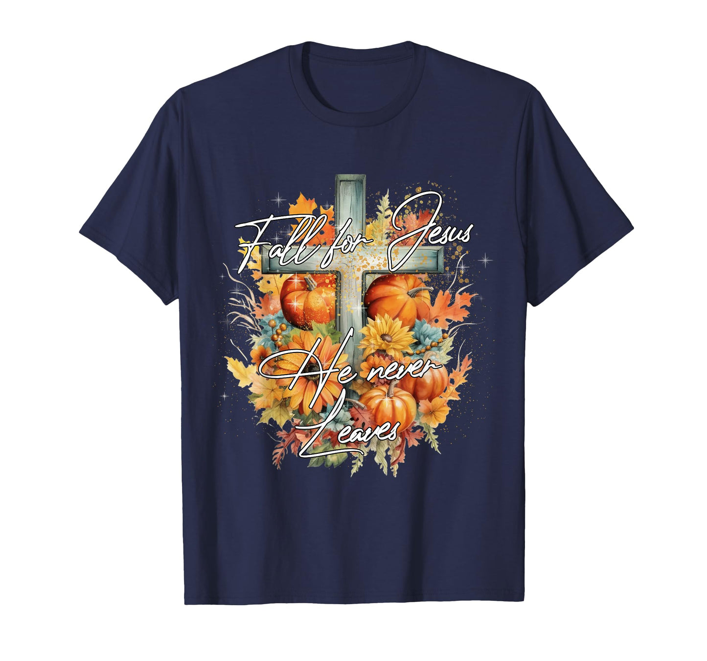 Fall For Jesus He Never Leaves Christian Halloween Pumpkin T-Shirt
