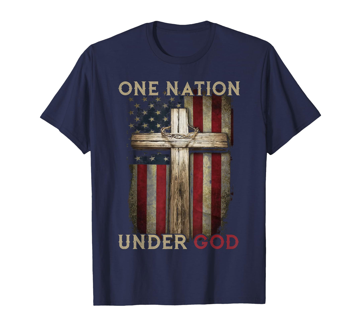 One Nation Under God US Flag 4th Of July Patriotic Christian Women Kids Men T-Shirt