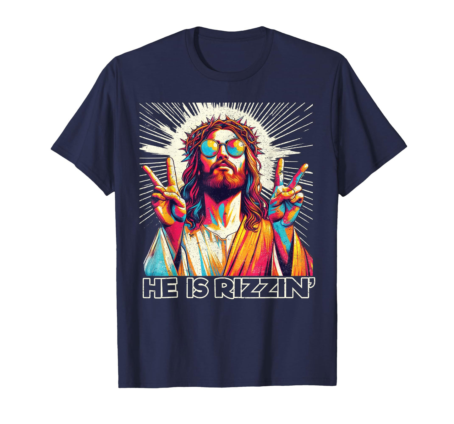 Retro He Is Rizzin Funny Jesus Has Rizzen Easter Christian T-Shirt