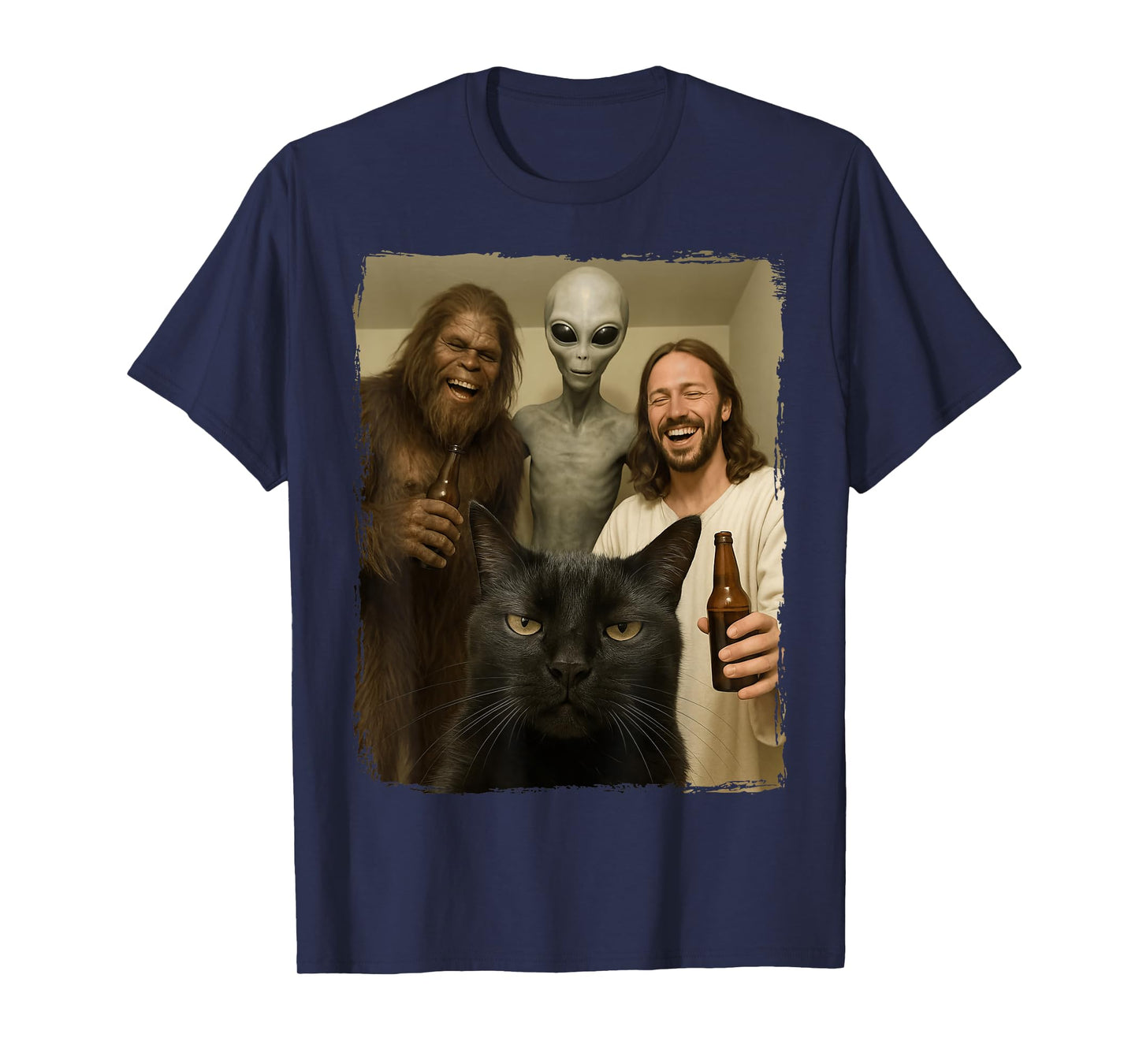 Cat Selfie Bigfoot Jesus Alien T-Shirt