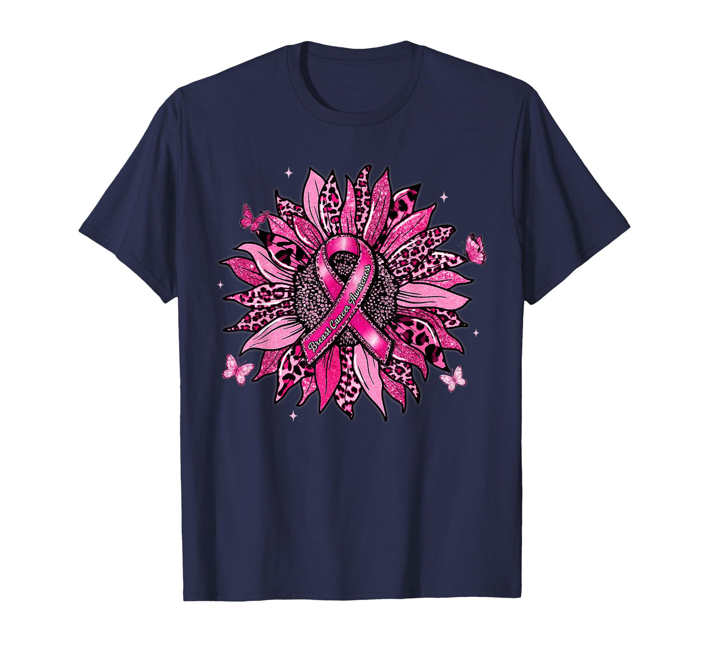 Sunflower Pink Ribbon Faith Breast Cancer Awareness Women T-Shirt