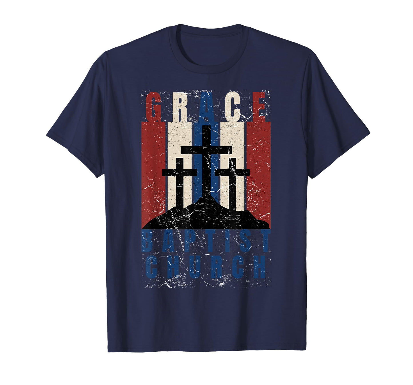 Grace Baptist Church Retro Distressed Cross Christian Design T-Shirt
