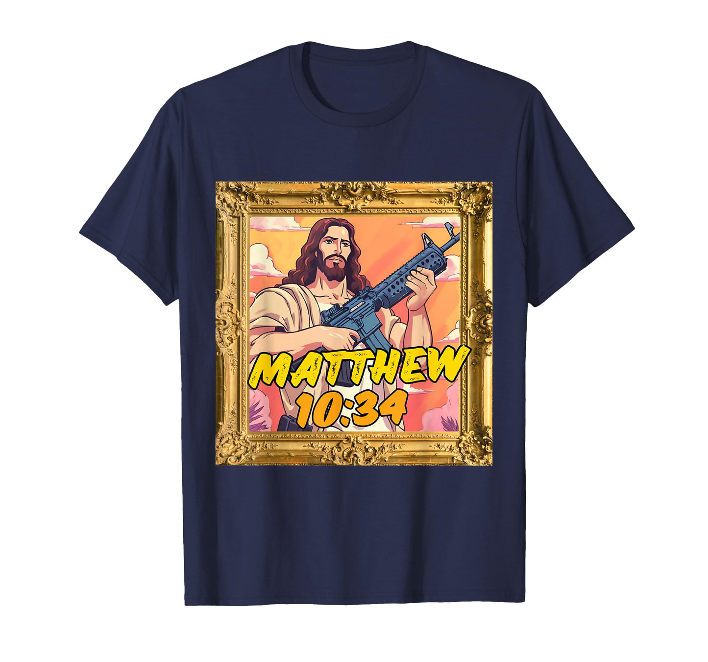 Matthew 10:34 Jesus with Rifle Christian Warrior Tee T-Shirt