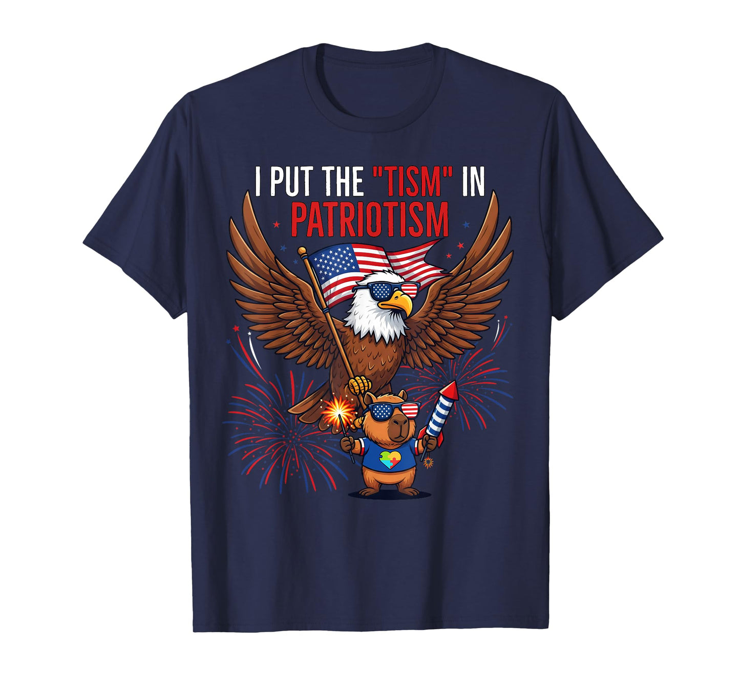 I Put The Tism in Patriotism Athletic Eagle Tism Funny T-Shirt