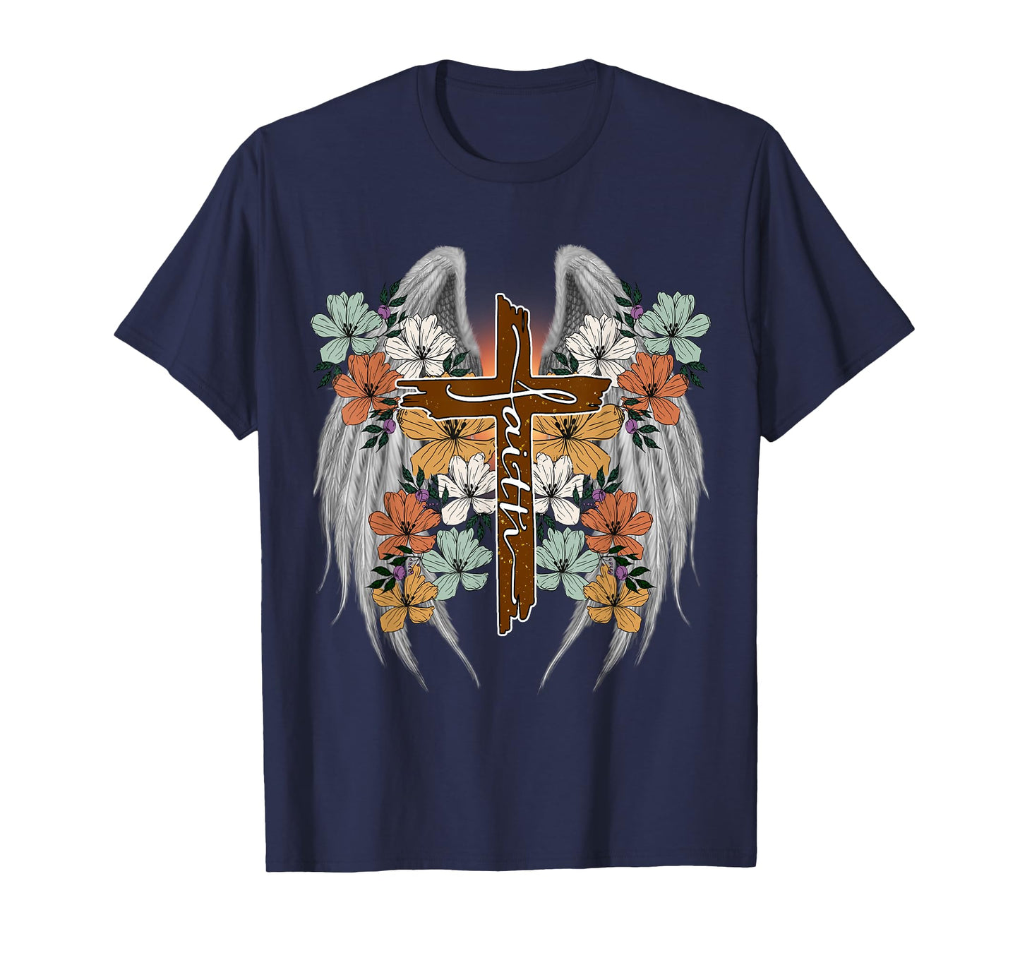 Cross Flowers Angel wings Faith Religious t-shirt T-Shirt