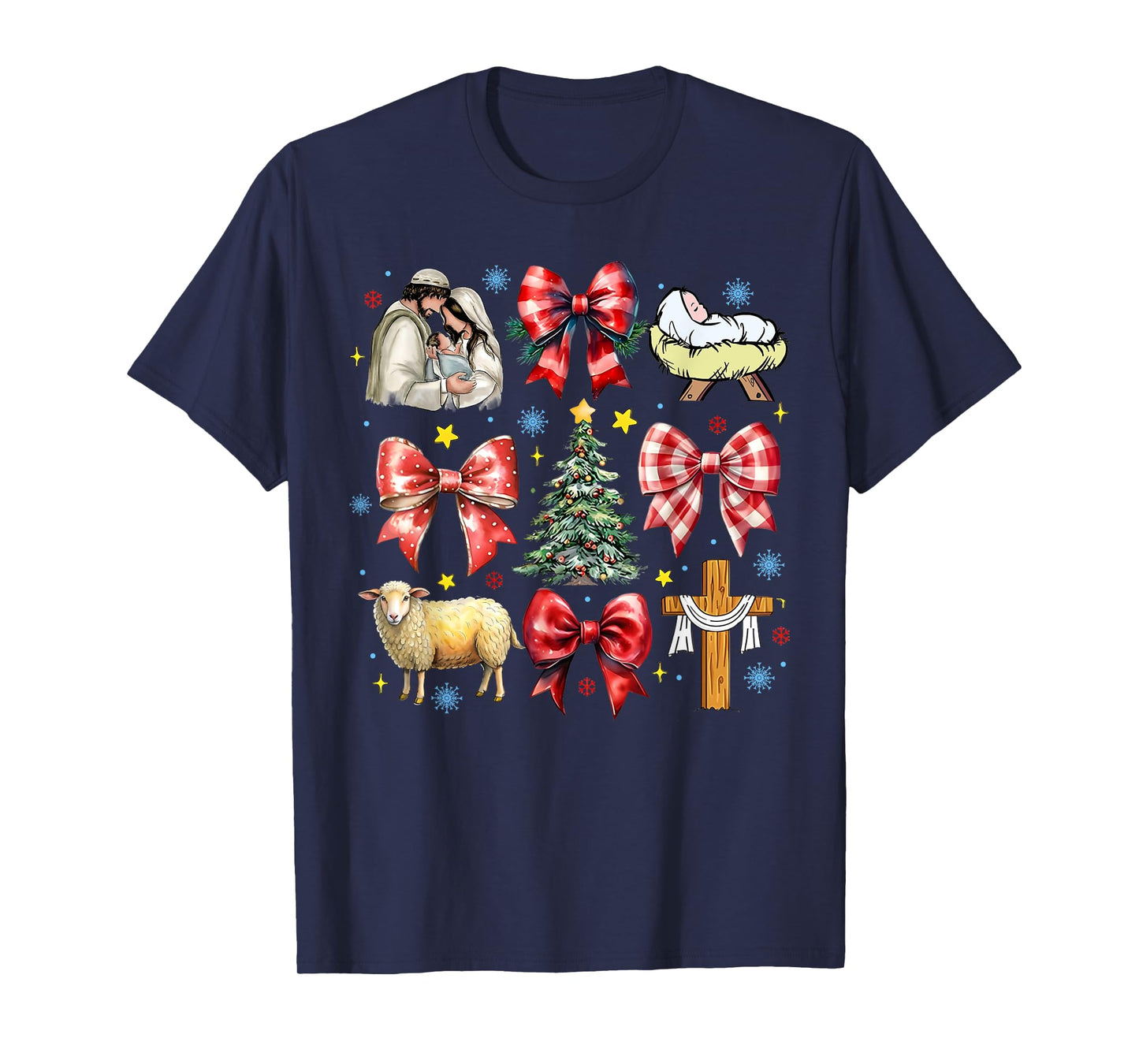 Jesus Birth Christmas Coquette Bow Nativity Scene Christian T-Shirt