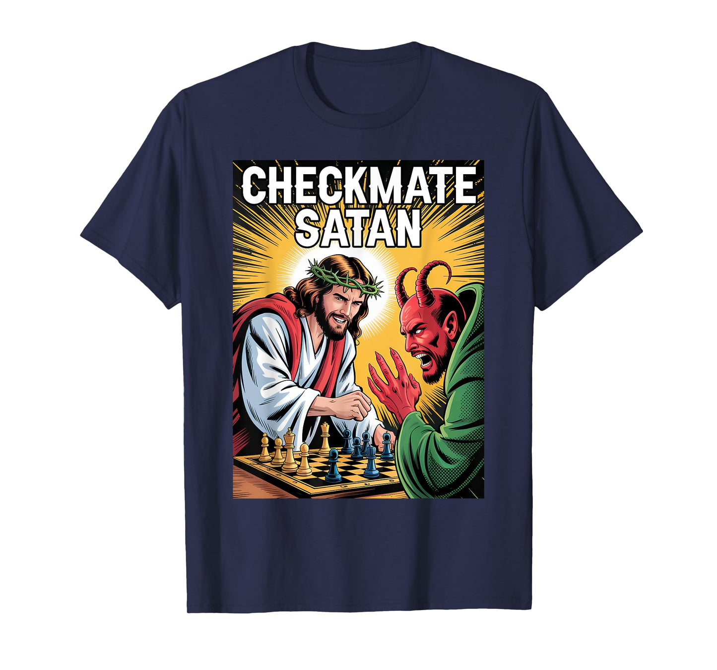 Checkmate Satan Jesus Chess Match Funny Christian Faith T-Shirt