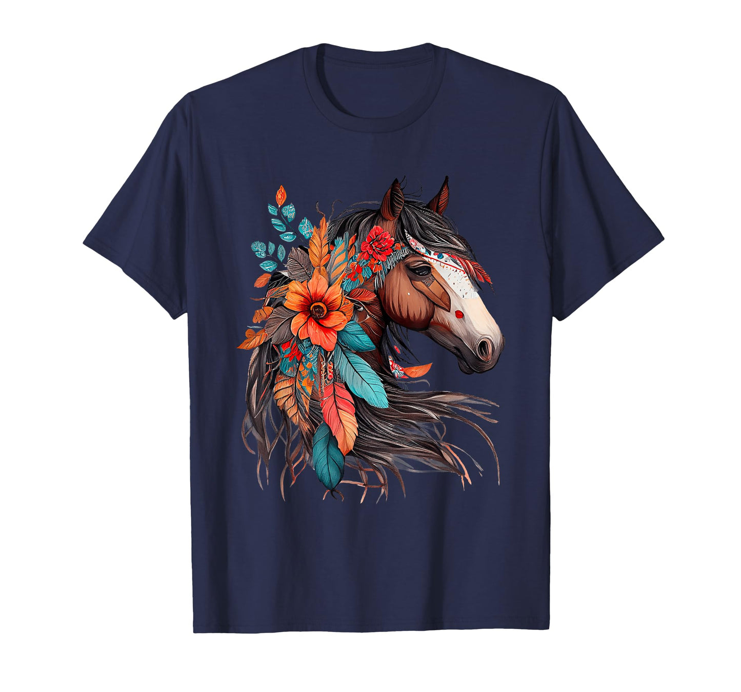 Floral Wild Horse Country Horse Riding T-Shirt, Small, Black
