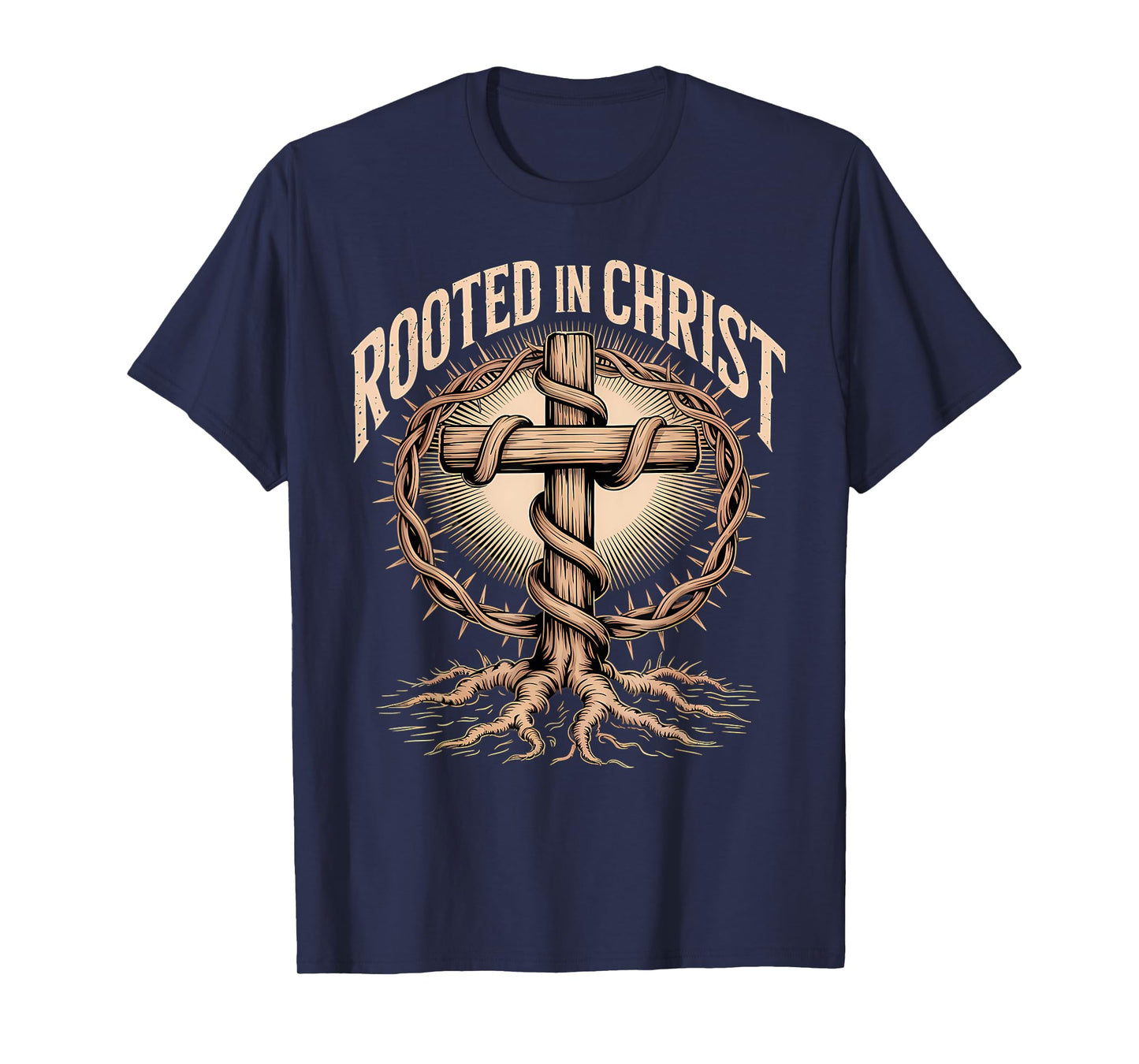 Rooted in Christ Jesus Cross Christian Faith T-Shirt