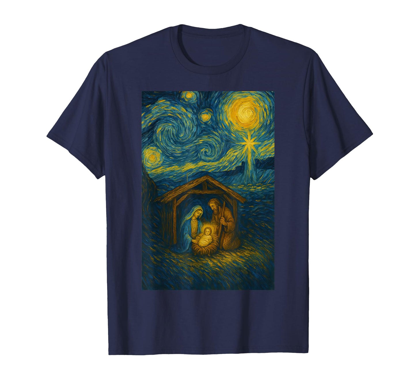Starry Night Nativity Christmas Night Scene Star Bethlehem T-Shirt