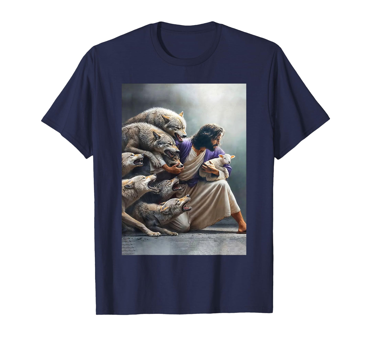 Jesus Protects The Lamb From Wolves Paint Art Religion T-Shirt