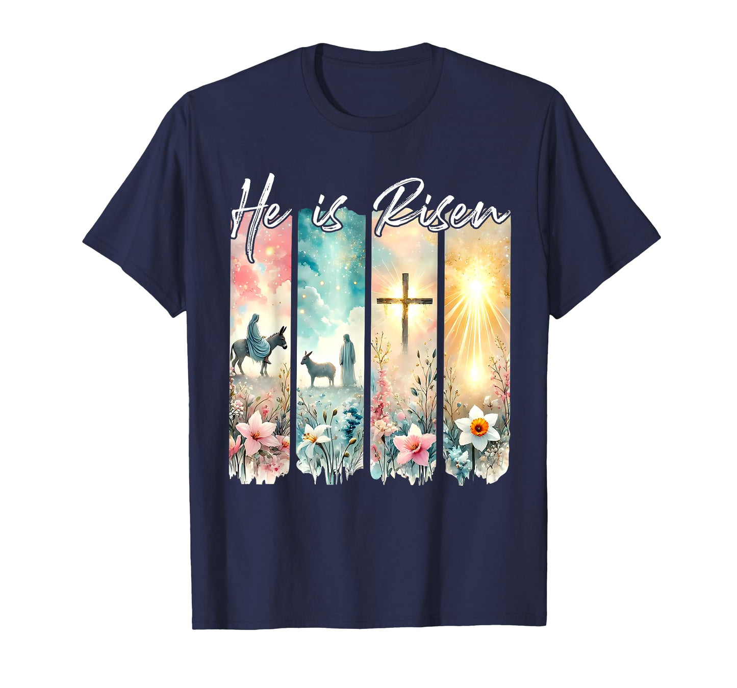 He Is Risen Flowers Easter Aesthetic Jesus Cross Christian T-Shirt
