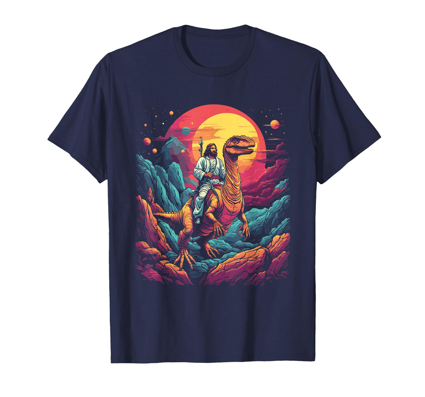 Jesus Riding in Space T-Rex Dinosaur Meme Sci-Fi Believers T-Shirt